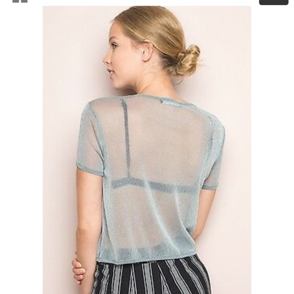 Brandy Melville Cropped Blue Glitter Top - Picture 2 of 5